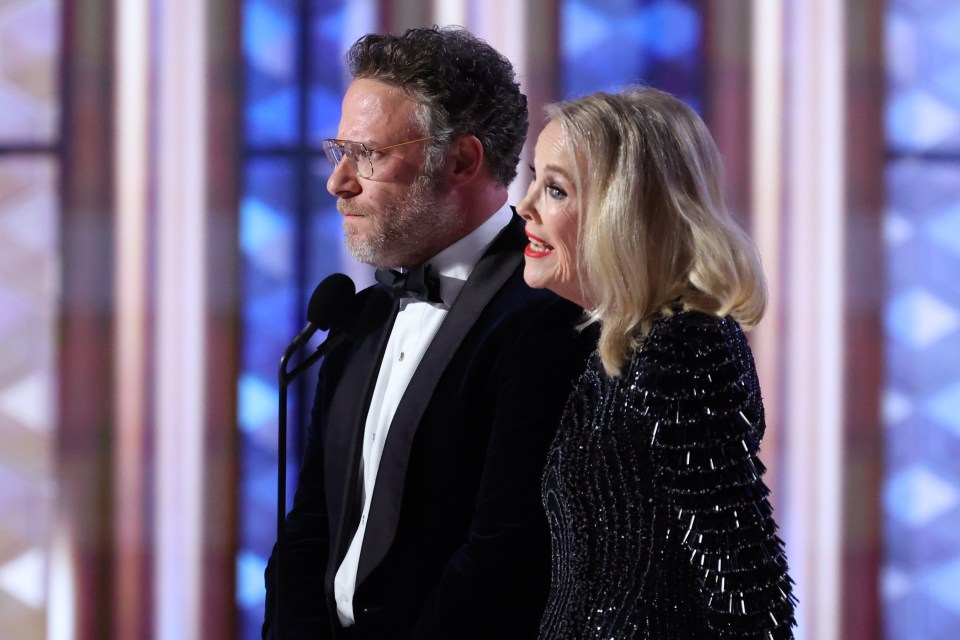 Seth Rogen and Catherine O’Hara present at the 82nd Annual Golden Globes