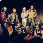 Roxy Music posed group shot in 1972 at the Royal College Of Art video studio in London