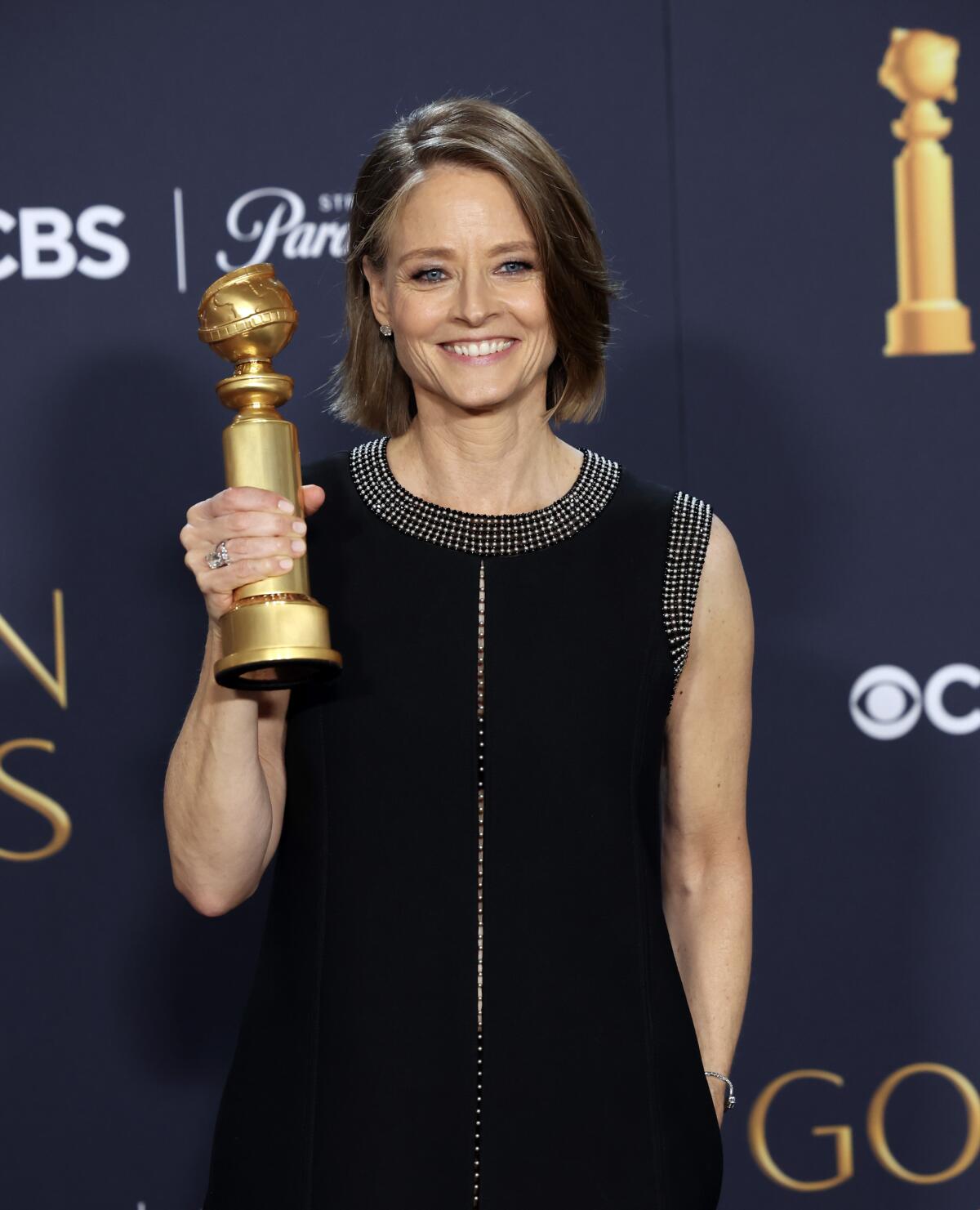 Jodie Foster, a winner for "True Detective: Night Country," backstage at the Golden Globe Awards.