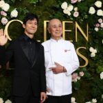 Chef Nobu Matsuhisa, right, with actor Hidetoshi Nishijima, on the red carpet at the Golden Globe Awards on Sunday.