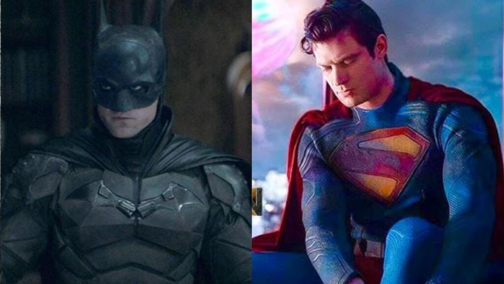 (L) Batman Robert Pattinson (R) Superman David Corenswet