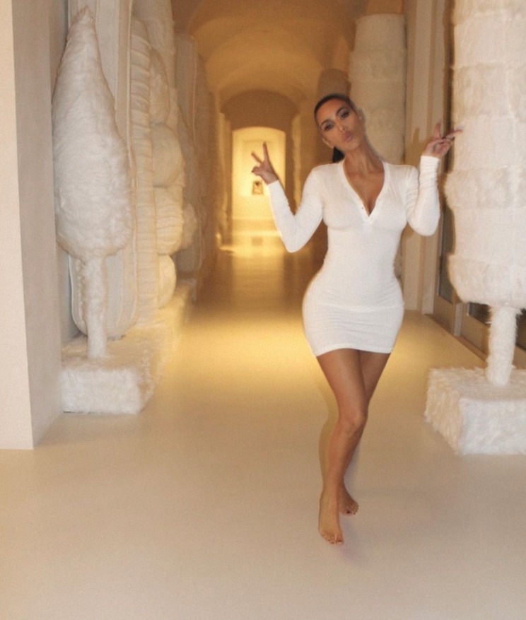 Kim Kardashian in the hallway of her Hidden Hills mansion