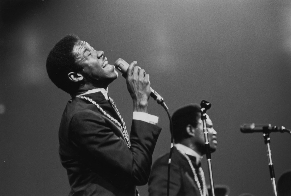 American singers Sam Moore and Dave Prater (left), of the soul duo Sam and Dave, singing at the ‘Soul Together’ concert at Madison Square Garden