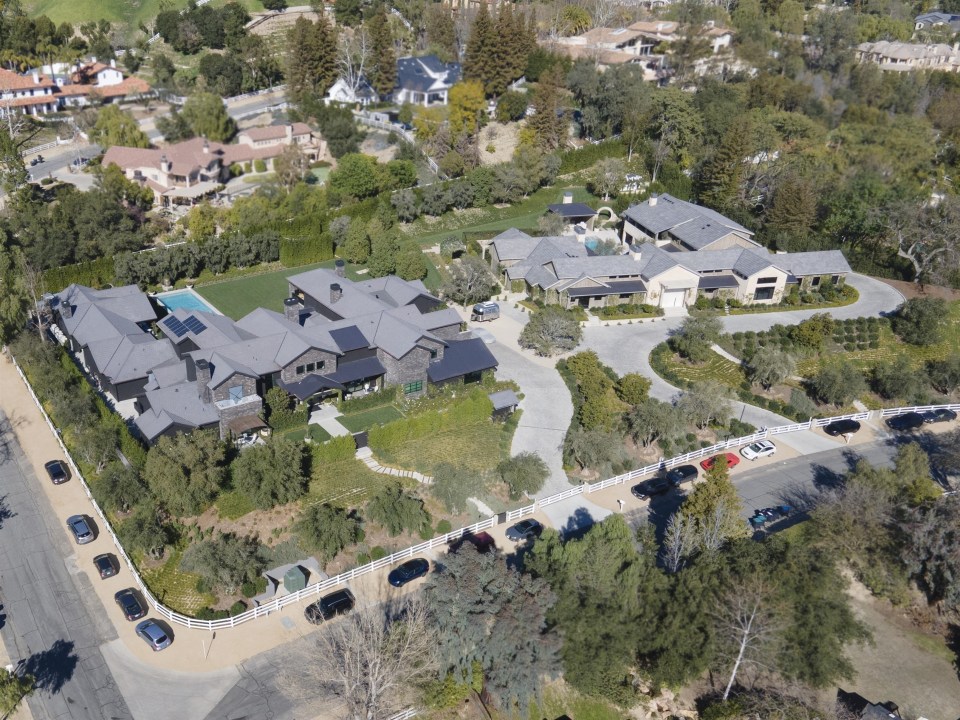 Aerial view of Kris Jenner and Khloe Kardashian's adjacent houses in Hidden Hills, California.