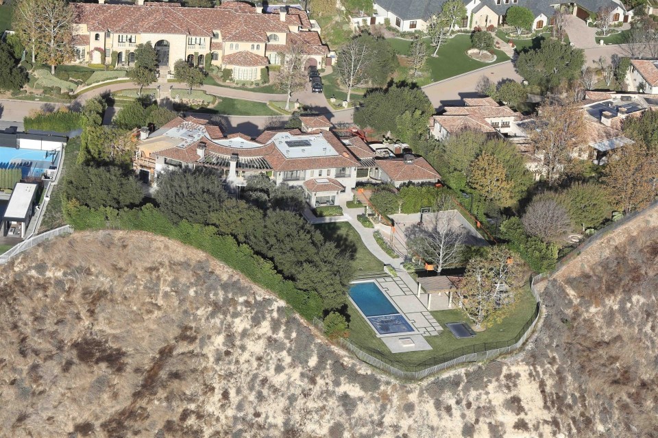 Aerial view of Kourtney Kardashian and Travis Barker's Los Angeles home.