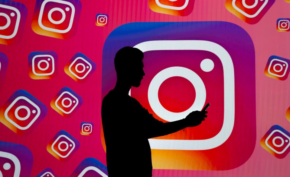 Illustration of a person using a phone in front of a large Instagram logo.