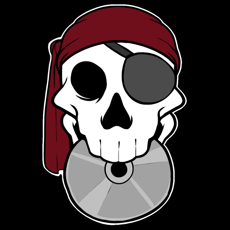 Illustration of a pirate skull holding a CD.