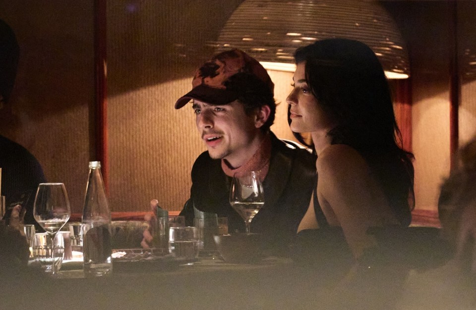 Timothée Chalamet and Kylie Jenner at dinner.