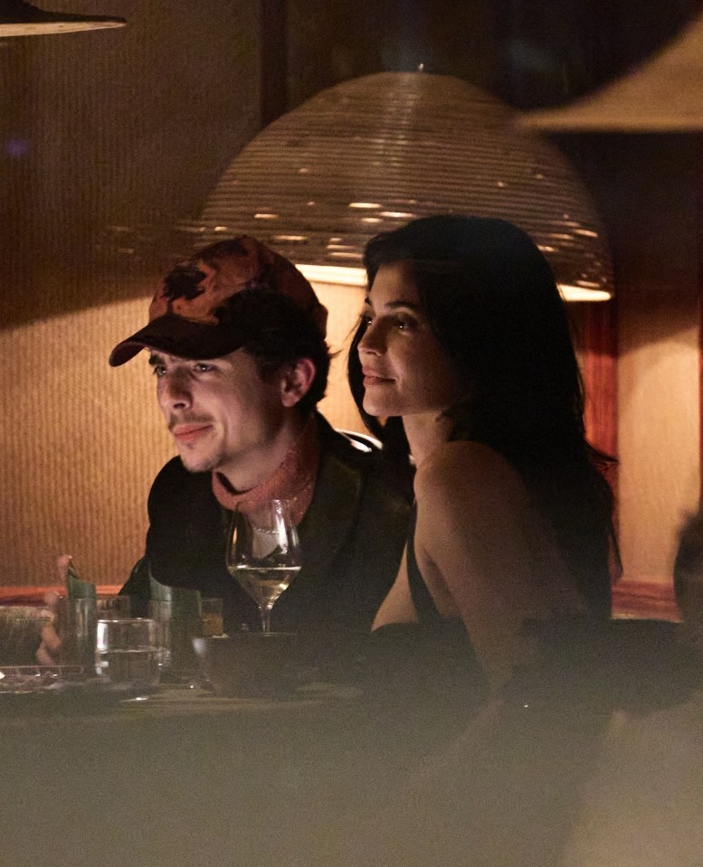 Timothée Chalamet and Kylie Jenner at dinner.