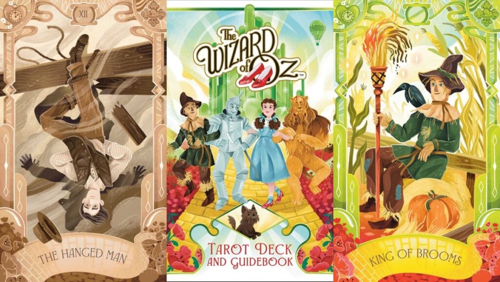 split images of wizard of oz tarot deck cover and card images