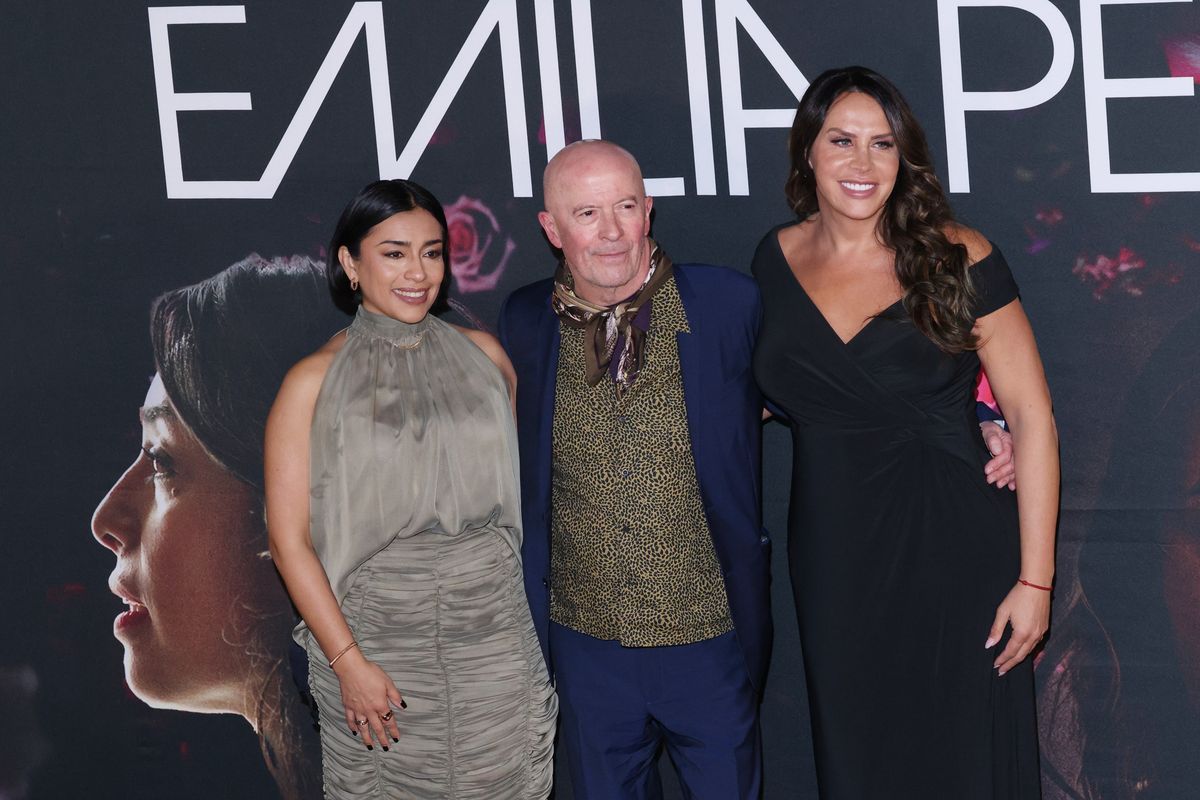 Adriana Paz, Jacques Audiard, and Karla Sofi­a Gascon attend the press conference to promote the film in Mexico City, Mexico 