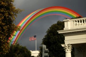 "Rainbow," is a public art installation by American sculptor Tony Tasset at Sony Pictures. (Genaro Molina/Los Angeles Times)