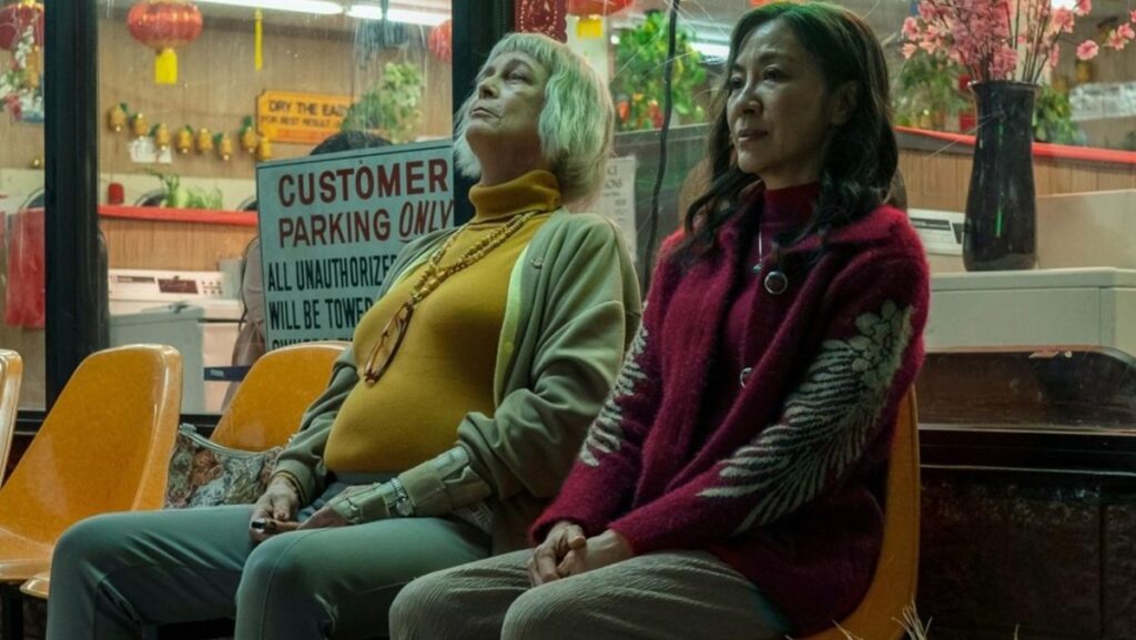 Michelle Yeoh and Jamie Lee Curtis in Everything, Everywhere, All at Once.