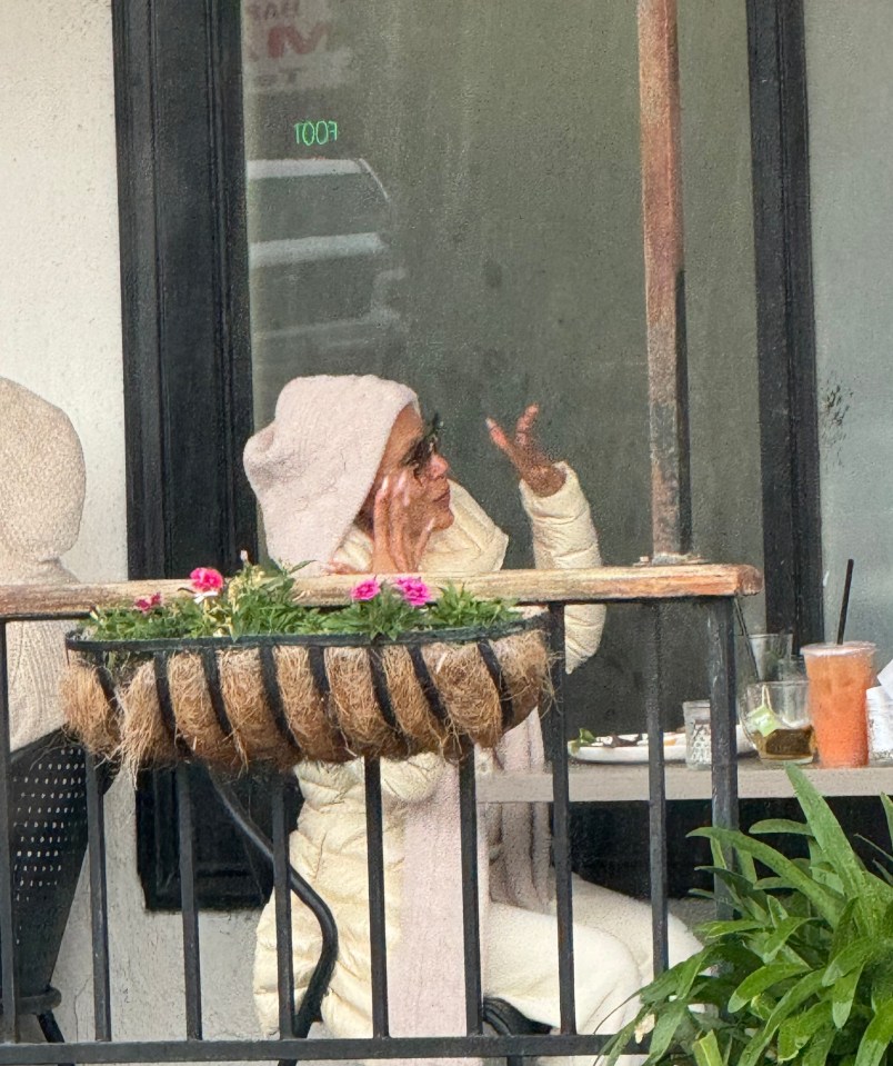 Jada Pinkett Smith and Willow Smith having lunch at an outdoor cafe.