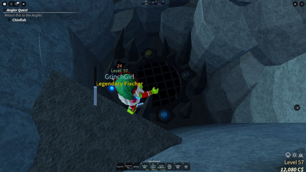 A Fisch player is swimming down to the Kraken Pool entrance