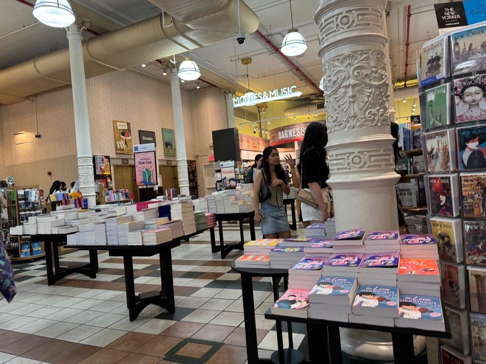 book displays at a barnes & noble in new york