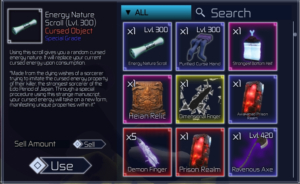 Energy Nature Scroll inside an inventory in Jujutsu Infinite