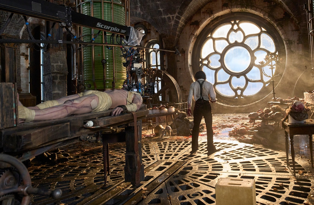 first look image netflix frankenstein featuring oscar isaac and labratory