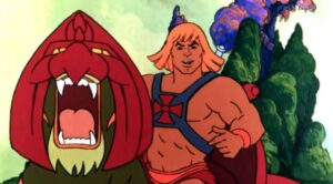 Illustration of He-Man and Battle Cat.