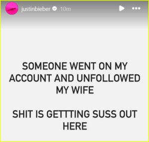 Justin Bieber Instagram screengrab