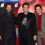 Keanu Reeves, Jim Carrey and Ben Schwartz at the premiere of 'Snoci the Hedgehog 3'