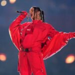 A bundled-up, notably not scantily-clad Rihanna performed her halftime show while pregnant in 2023.