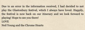 Neil Young & Chrome Hearts to Headline Glastonbury After Previously Bowing Out