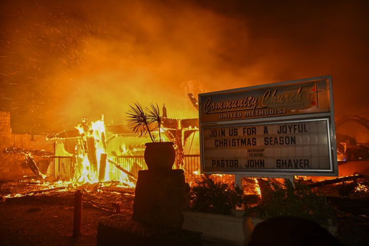 The Pacific Palisades fire (depicted) has become the most destructive in Los Angeles history.