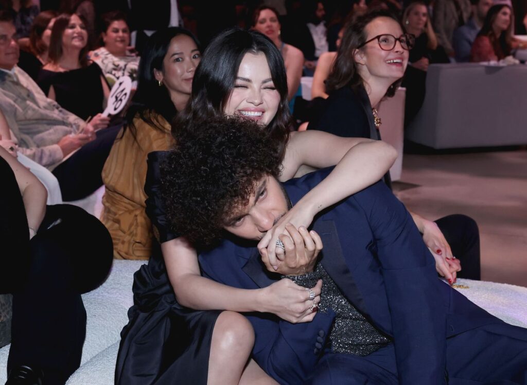 LOS ANGELES, CALIFORNIA - OCTOBER 24: (L-R) Selena Gomez and Benny Blanco attend the Second Annual Rare Impact Fund Benefit Supporting Youth Mental Health, hosted by Selena Gomez, at Nya Studios on October 24, 2024 in Los Angeles, California. (Photo by Amy Sussman/Getty Images)