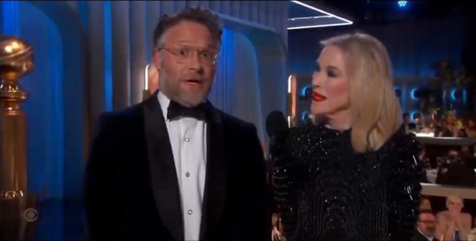 Seth Rogen getting bleeped out at the Golden Globes with Catherine O' Hara