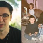 Shroud Fragathon Twitch subathon stream announcement screenshot and a photo of him with his dad as a child.