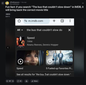 The Subtle IMDb Homage to Homer Simpson Forgetting the Title of ‘Speed’
