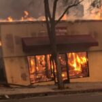 A building burns in the January 2025 Los Angeles fire.