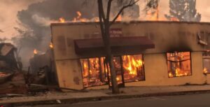 A building burns in the January 2025 Los Angeles fire.