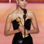 Zoe Saldana wins Best Performance by a Female Actor in a Motion Picture - Musical or Comedy during the 82nd Annual Golden Globes