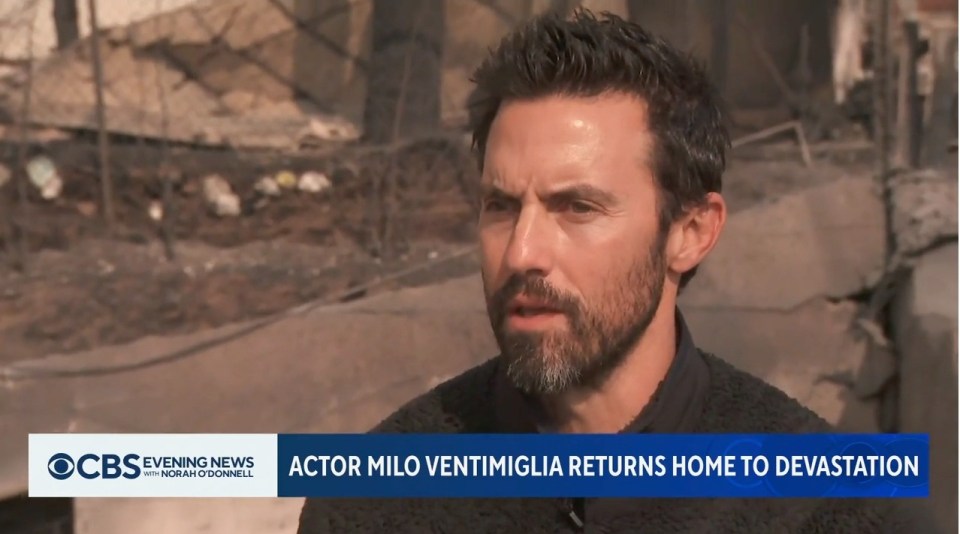 Milo Ventimiglia at the site of his fire-damaged Malibu home.