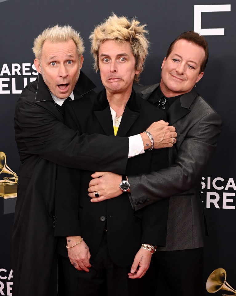 Green Day band members at the Grammy Awards.