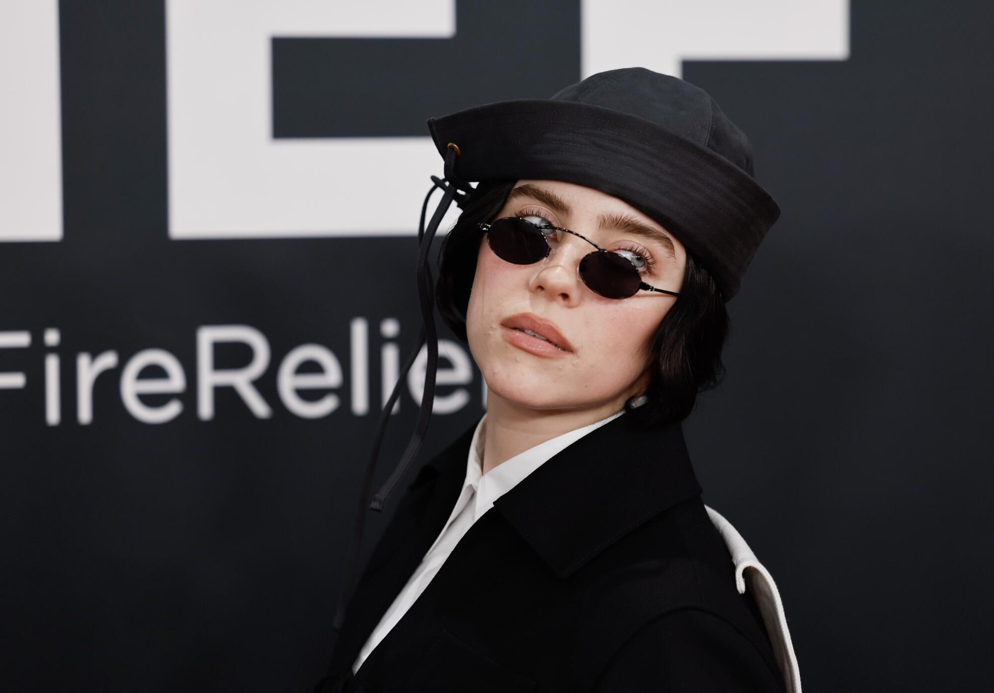 Billie Eilish in dark shades at the Grammy Awards