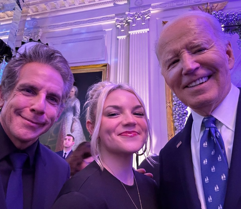 Ella Stiller with her parents and President Biden.