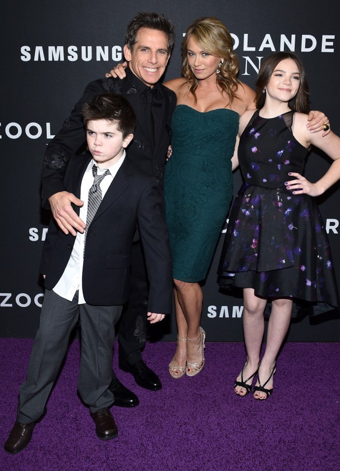 Ben Stiller, Christine Taylor, and their children at the Zoolander 2 premiere.