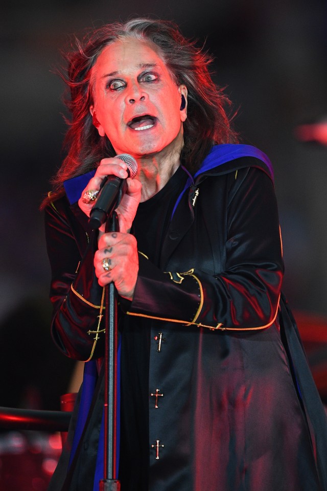 Ozzy Osbourne performing at an NFL halftime show.