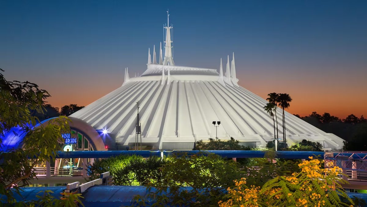 Space Mountain at dusk at Walt Disney World