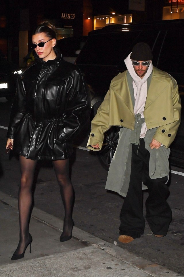 Justin and Hailey Bieber leaving a New York City restaurant.