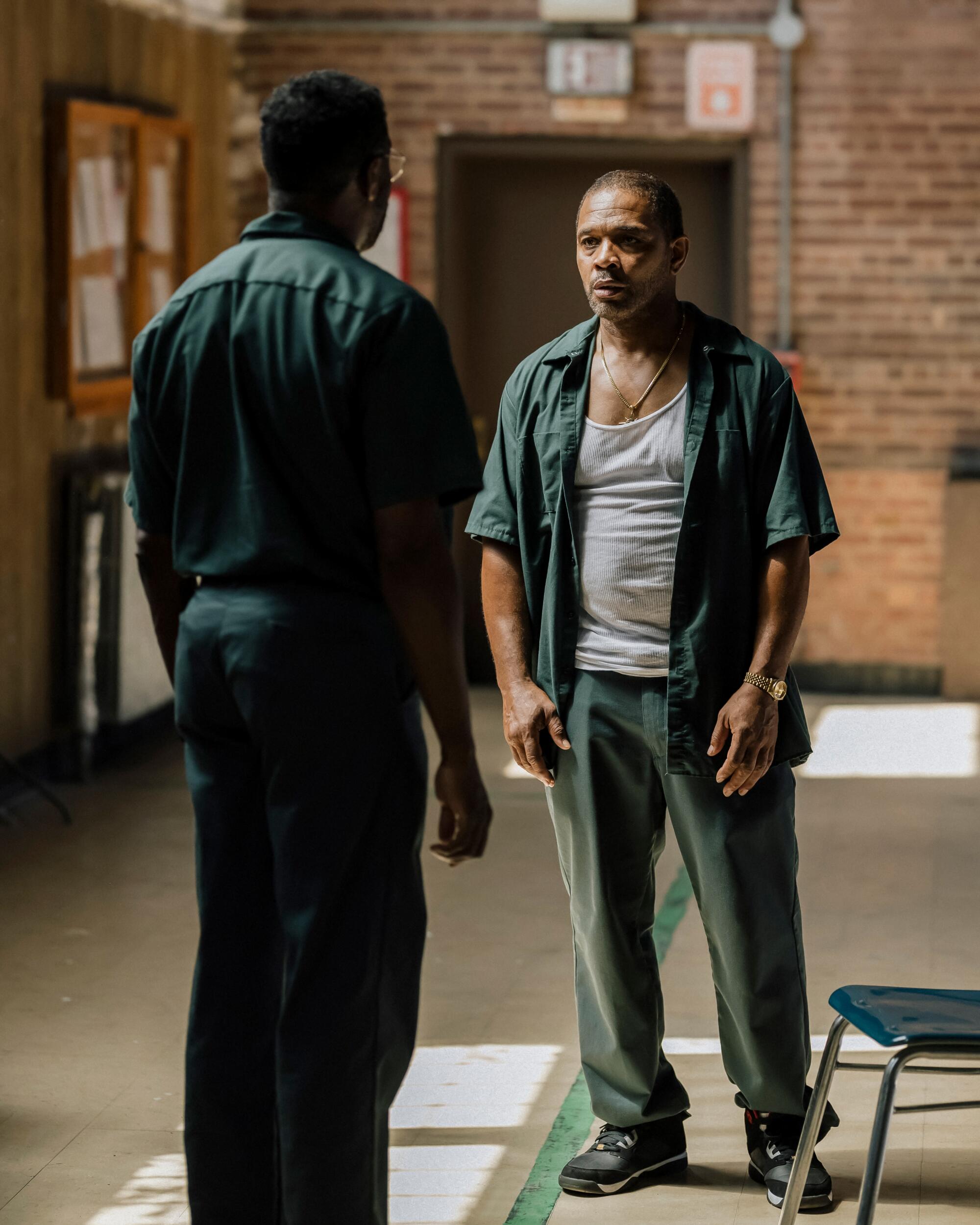 Colman Domingo and Clarence Maclin in prison greens.