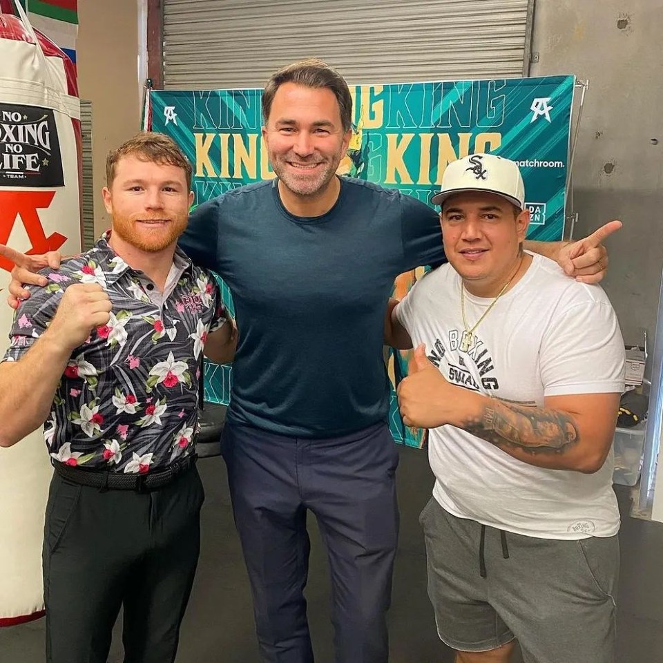 Eddie Hearn with Canelo Alvarez and Eddy Reynoso.