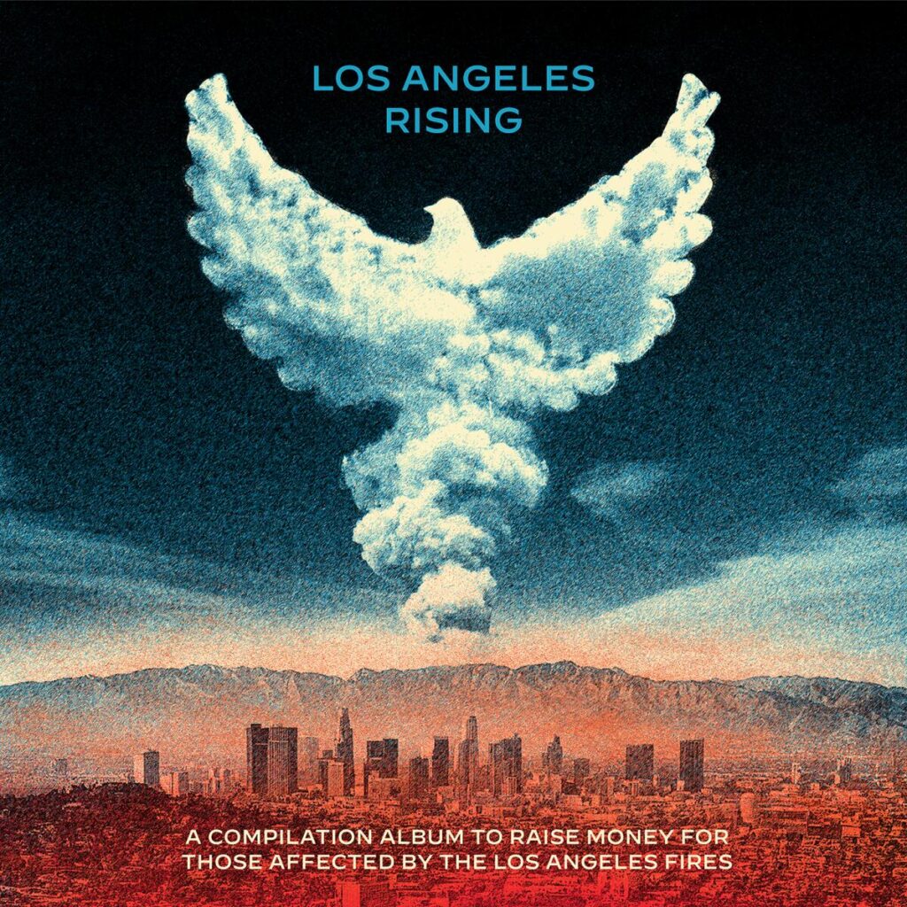 The cover of the compilation album "Los Angeles Rising," designed by Shepard Fairey.