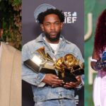 Jon Batiste (left) will perform the National Anthem on Sunday night ahead of the Super Bowl. Kendrick Lamar (center) will headline the halftime show, joined by special guest SZA (right).