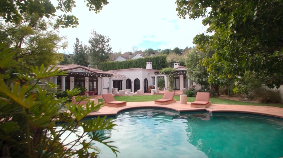 Kendall Jenner's $9 million LA mansion with pool and fire pit.