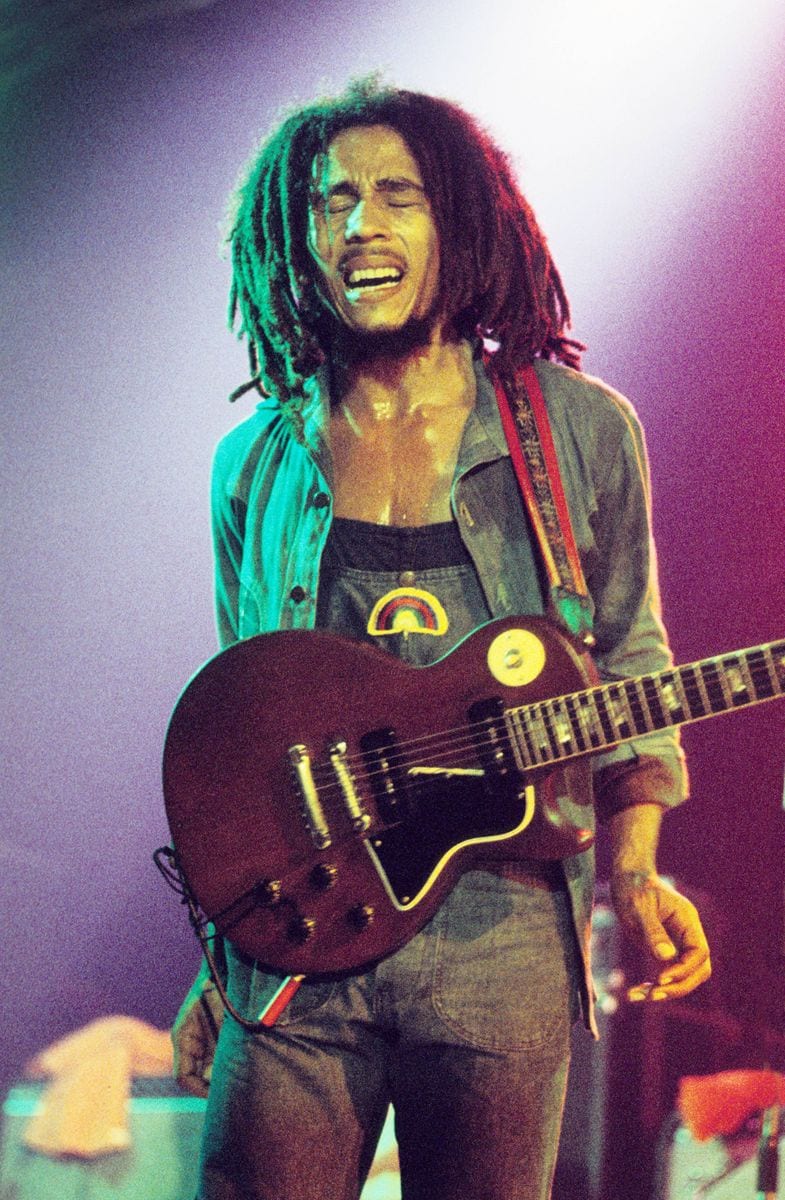 Bob Marley performs on stage with The Wailers at Houtrust Hallen on 13th May 1977 in The Hauge, Netherlands.