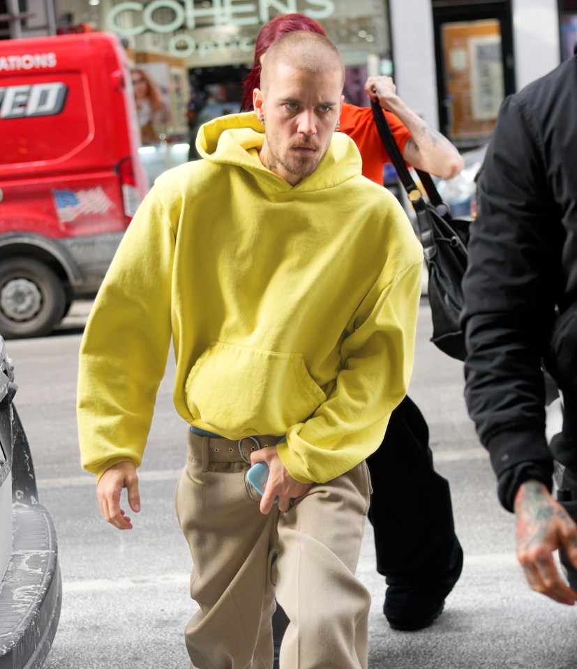 Justin Bieber walking in New York City.